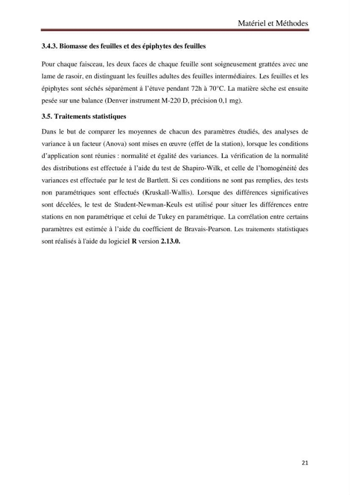 Caractérisation des herbiers à posidonia oceanica (L.) delile de la baie de Bou-Ismail