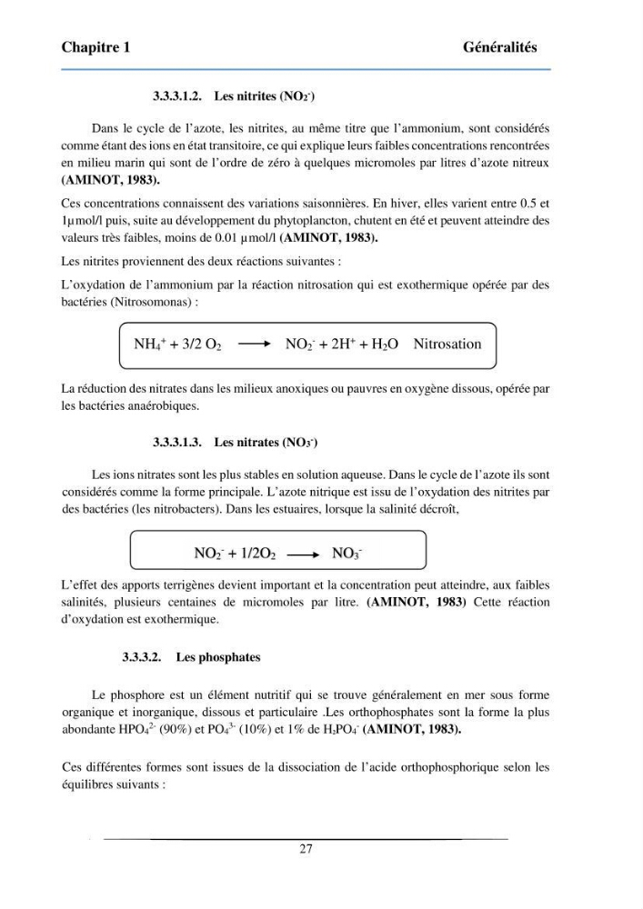 Les paramètres physicochimiques et les sels nutritifs dans la baie de Bou-Ismail