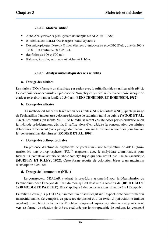 Les paramètres physicochimiques et les sels nutritifs dans la baie de Bou-Ismail