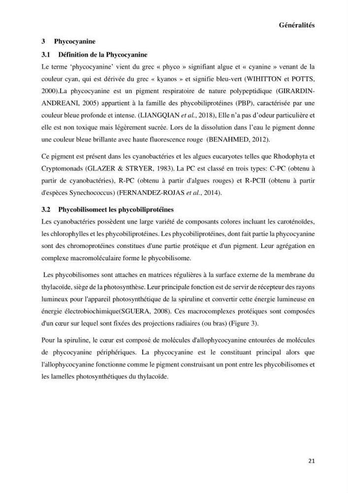 Extraction et purification de la phycocyanine à partir d’une microalgue *spiruline*caux possibilites cosmetiques.