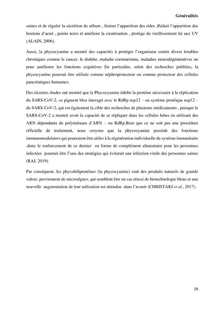 Extraction et purification de la phycocyanine à partir d’une microalgue *spiruline*caux possibilites cosmetiques.