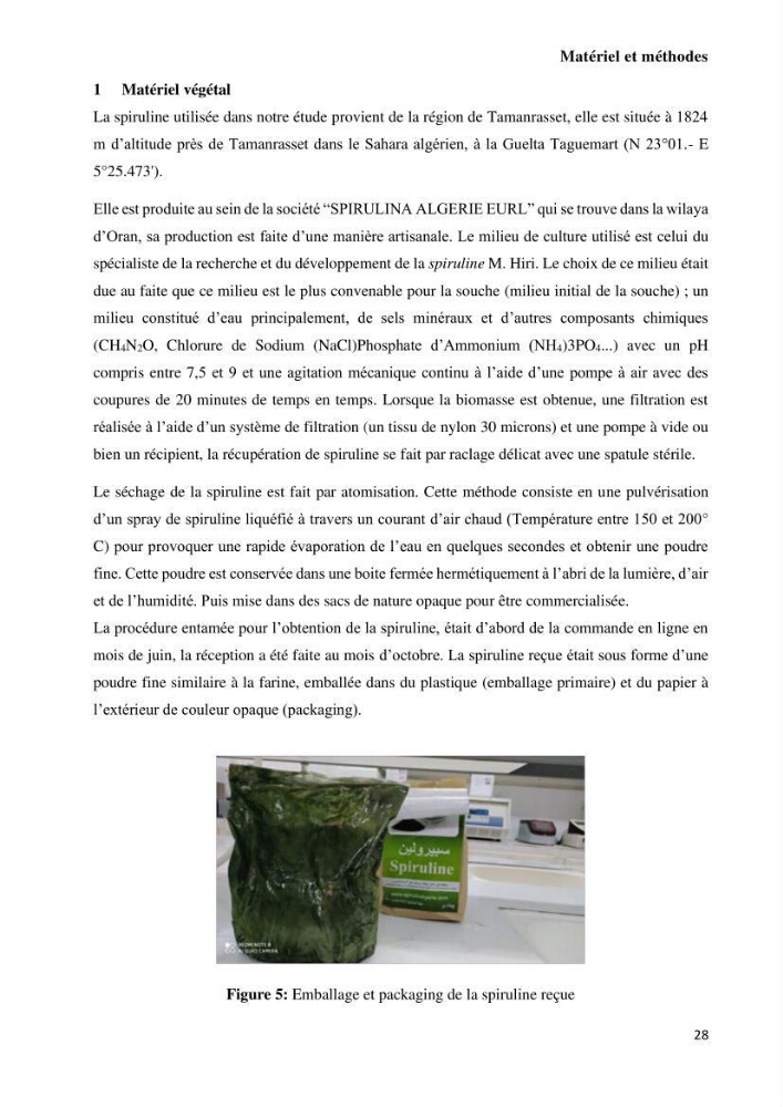 Extraction et purification de la phycocyanine à partir d’une microalgue *spiruline*caux possibilites cosmetiques.