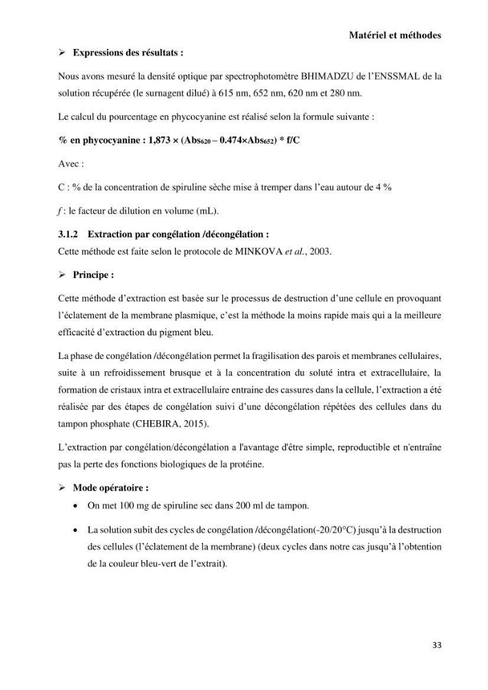 Extraction et purification de la phycocyanine à partir d’une microalgue *spiruline*caux possibilites cosmetiques.