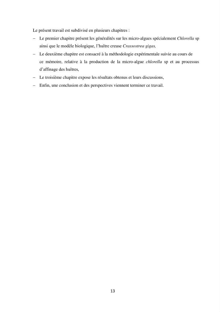 Suivi d’un élevage ostréicole Affinage des huîtres creuses Crassostrea gigas en présence de Chlorella sp.