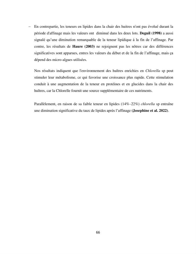 Suivi d’un élevage ostréicole Affinage des huîtres creuses Crassostrea gigas en présence de Chlorella sp.