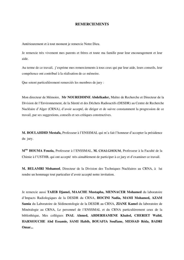 Etude de la répartition de la radioactivité naturelle, et de la minéralogie dans les carottes de sédiments, dans la baie de Bou-Ismail