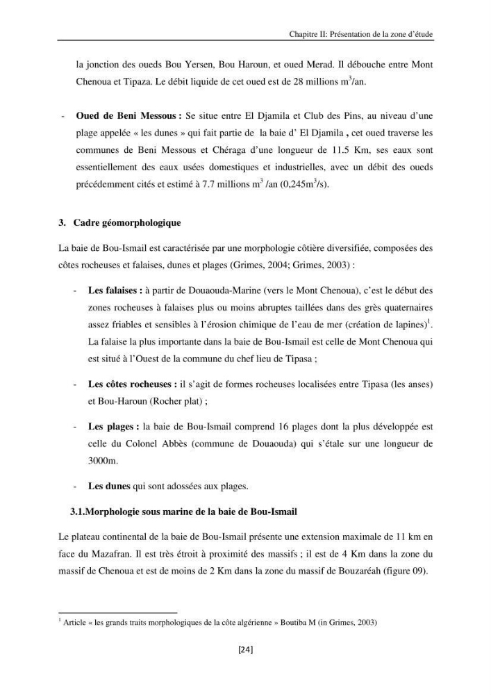 Etude de la répartition de la radioactivité naturelle, et de la minéralogie dans les carottes de sédiments, dans la baie de Bou-Ismail