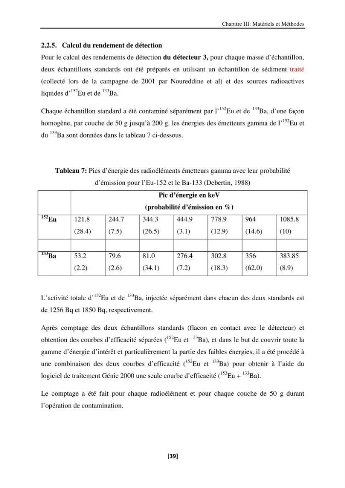 Etude de la répartition de la radioactivité naturelle, et de la minéralogie dans les carottes de sédiments, dans la baie de Bou-Ismail