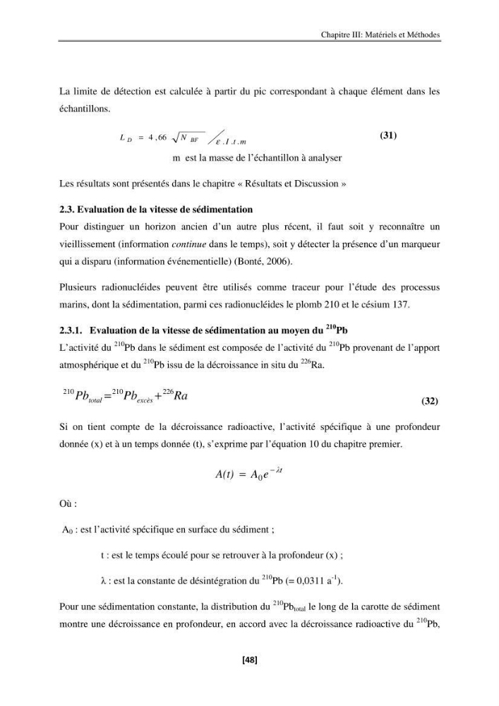 Etude de la répartition de la radioactivité naturelle, et de la minéralogie dans les carottes de sédiments, dans la baie de Bou-Ismail