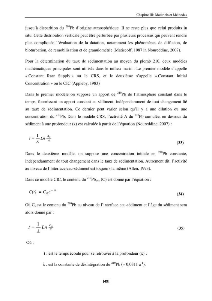Etude de la répartition de la radioactivité naturelle, et de la minéralogie dans les carottes de sédiments, dans la baie de Bou-Ismail
