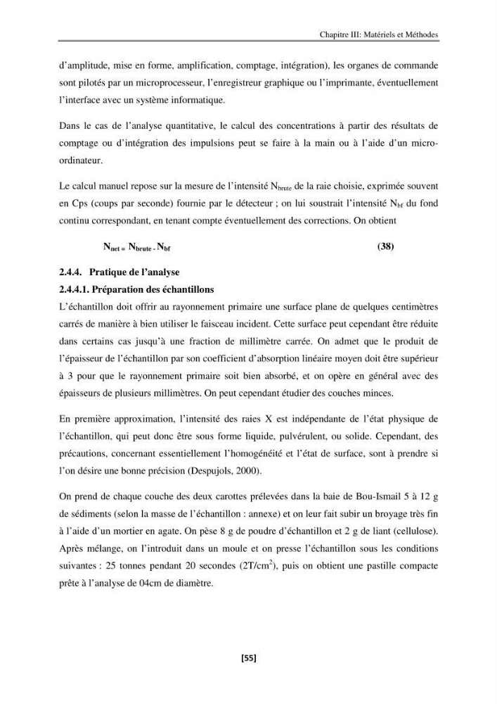 Etude de la répartition de la radioactivité naturelle, et de la minéralogie dans les carottes de sédiments, dans la baie de Bou-Ismail