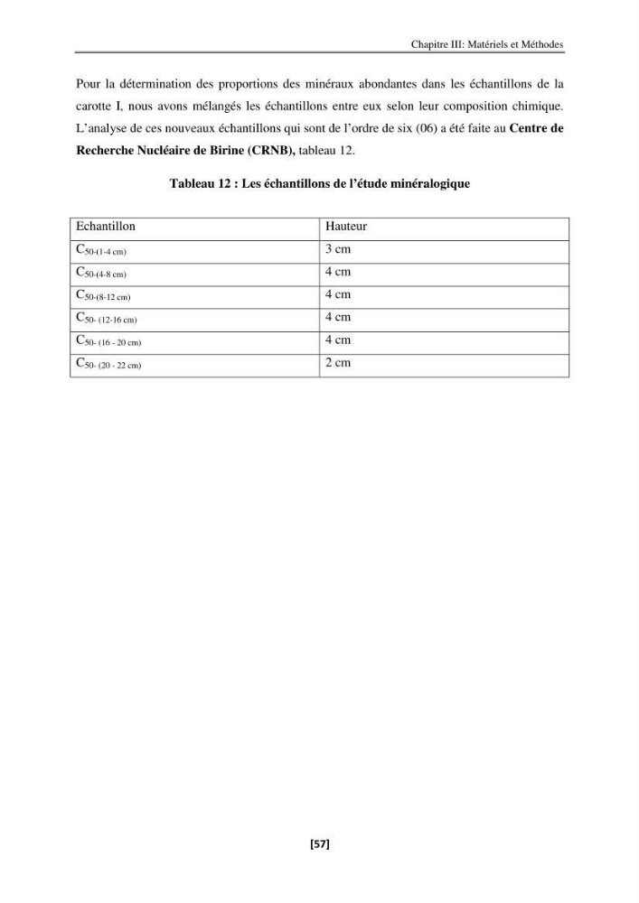 Etude de la répartition de la radioactivité naturelle, et de la minéralogie dans les carottes de sédiments, dans la baie de Bou-Ismail