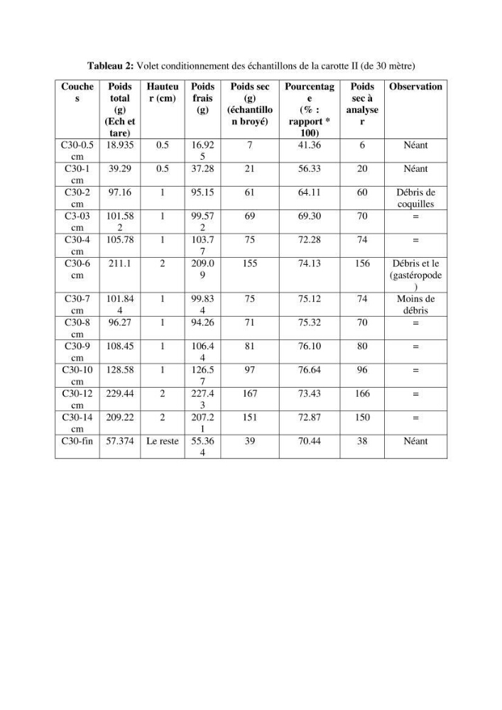 Etude de la répartition de la radioactivité naturelle, et de la minéralogie dans les carottes de sédiments, dans la baie de Bou-Ismail