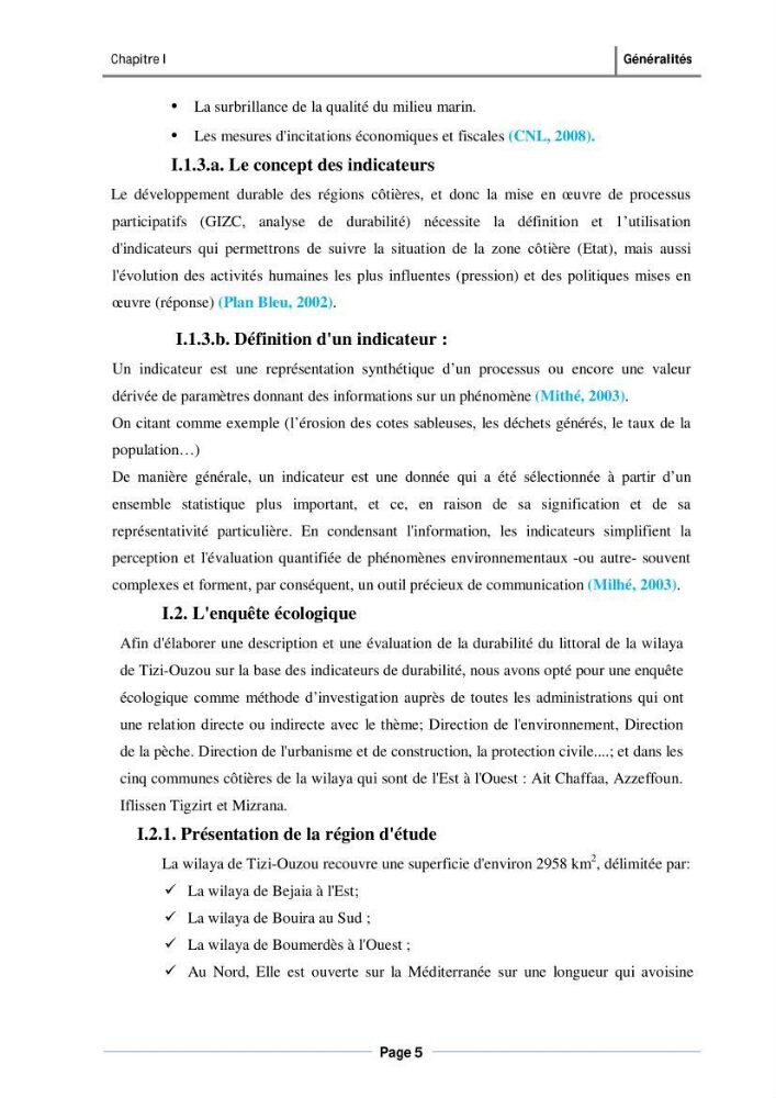 Evaluation de l\'état de mise en oeuvre de la loi 02-02 du 5 février 2002 relative à la protection et à la valorisation du littoral dans la wilaya de Tizi-Ouzou