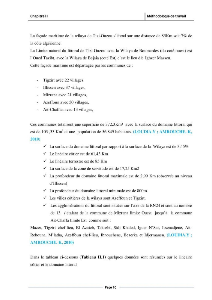 Evaluation de l\'état de mise en oeuvre de la loi 02-02 du 5 février 2002 relative à la protection et à la valorisation du littoral dans la wilaya de Tizi-Ouzou