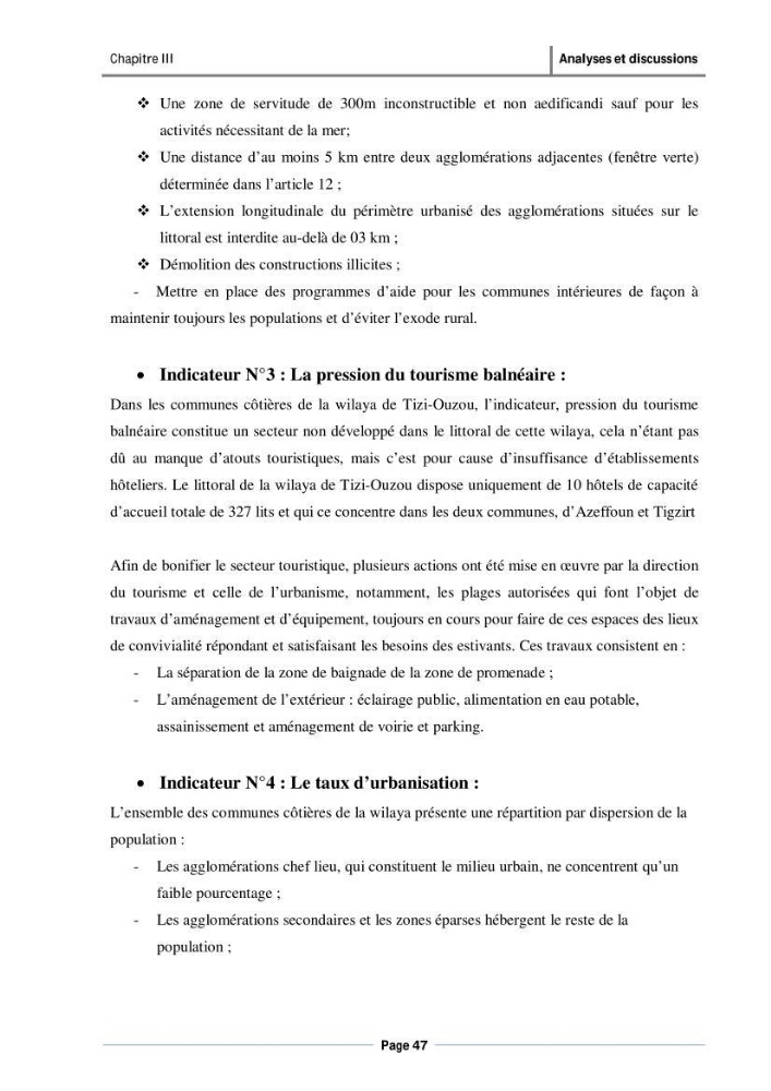 Evaluation de l\'état de mise en oeuvre de la loi 02-02 du 5 février 2002 relative à la protection et à la valorisation du littoral dans la wilaya de Tizi-Ouzou