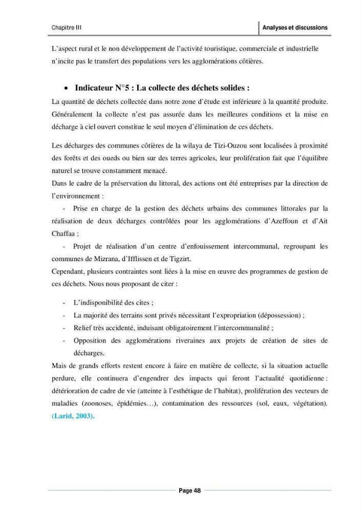 Evaluation de l\'état de mise en oeuvre de la loi 02-02 du 5 février 2002 relative à la protection et à la valorisation du littoral dans la wilaya de Tizi-Ouzou