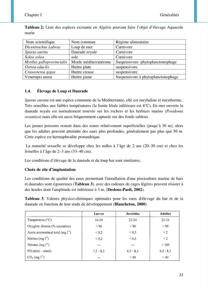 Etude d\'impact de la ferme aquacole Sarl EAM (Ain Tagourait) sur l\'environnement (Etat initial):