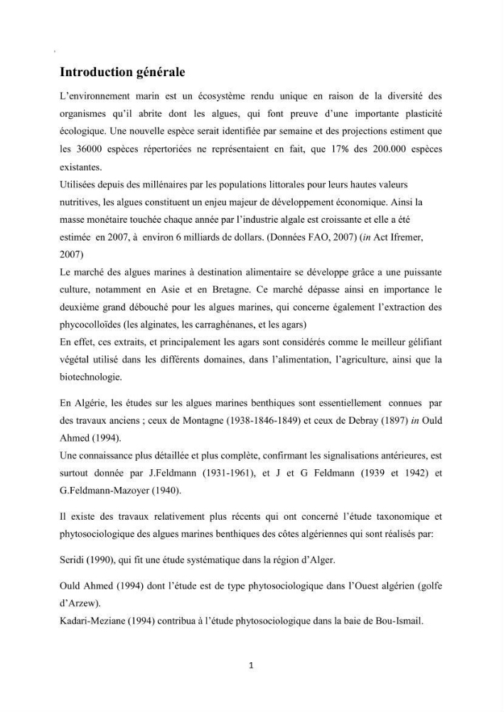 Recherche des espèces algales à intérêt aquacole dans la région de Tipaza