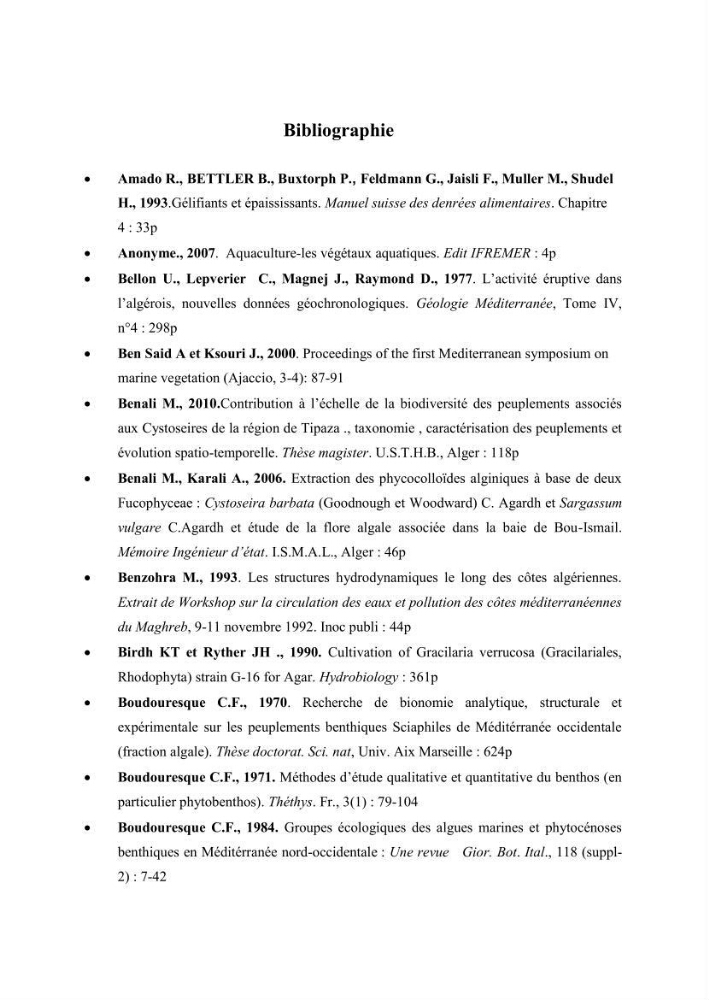 Recherche des espèces algales à intérêt aquacole dans la région de Tipaza