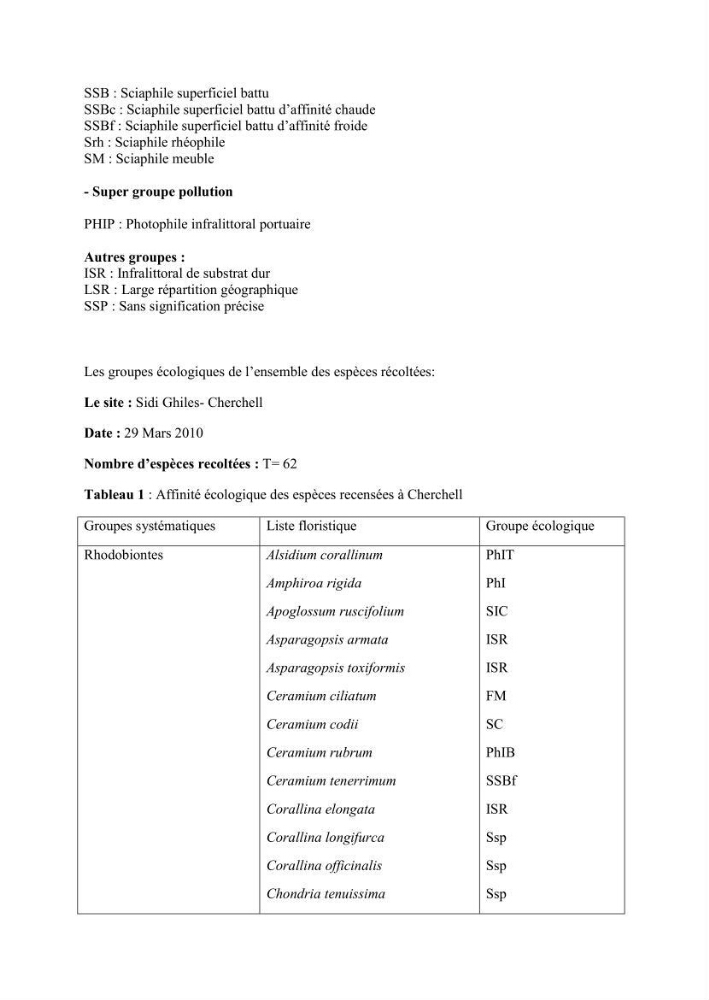 Recherche des espèces algales à intérêt aquacole dans la région de Tipaza
