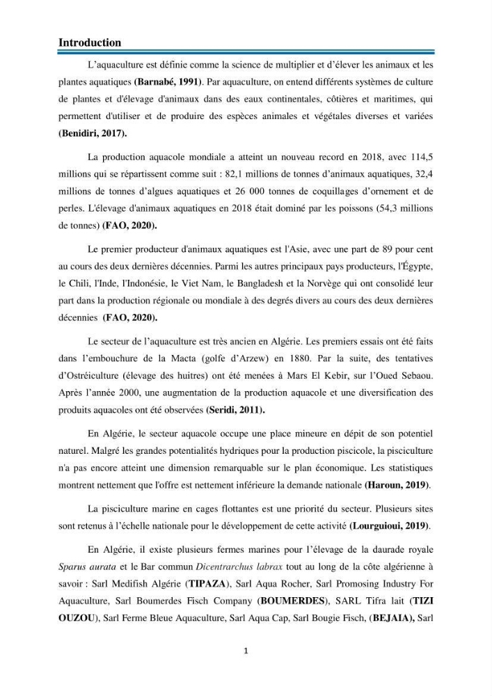Evolution de la croissance de la daurade d’élevage au niveau de la ferme SRL AQUACAP (Beni Ksila, Béjaia):