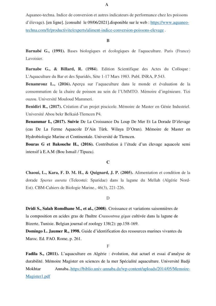 Evolution de la croissance de la daurade d’élevage au niveau de la ferme SRL AQUACAP (Beni Ksila, Béjaia):
