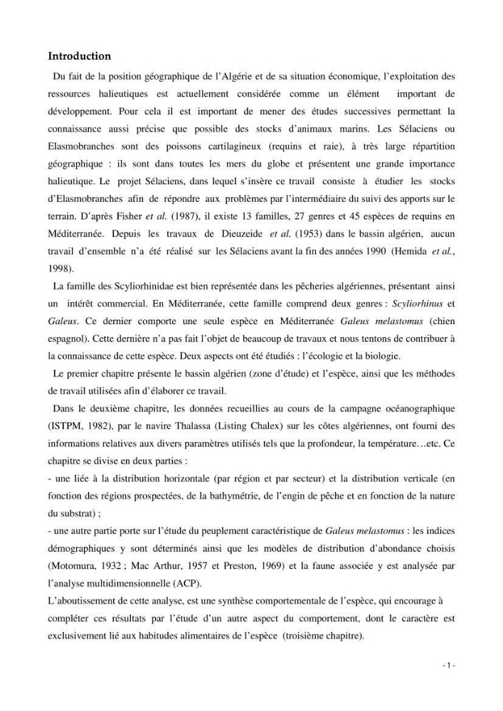 Contribution à l\'étude du comportement de Galeus melastomus (Scyliorhinidae, Elasmobranches) dans le bassin Algérien