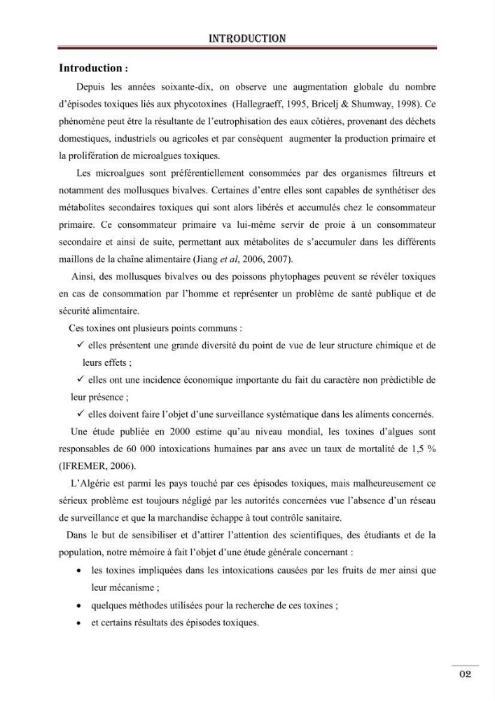Synthèse bibliographique sur les phycotoxines