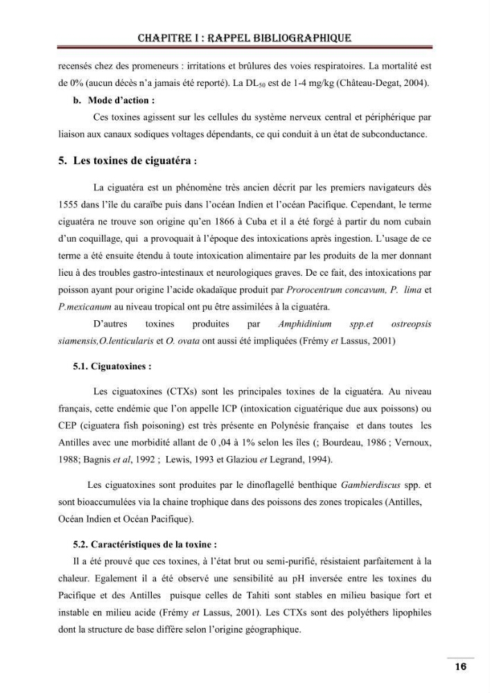 Synthèse bibliographique sur les phycotoxines