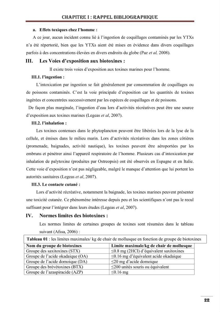 Synthèse bibliographique sur les phycotoxines