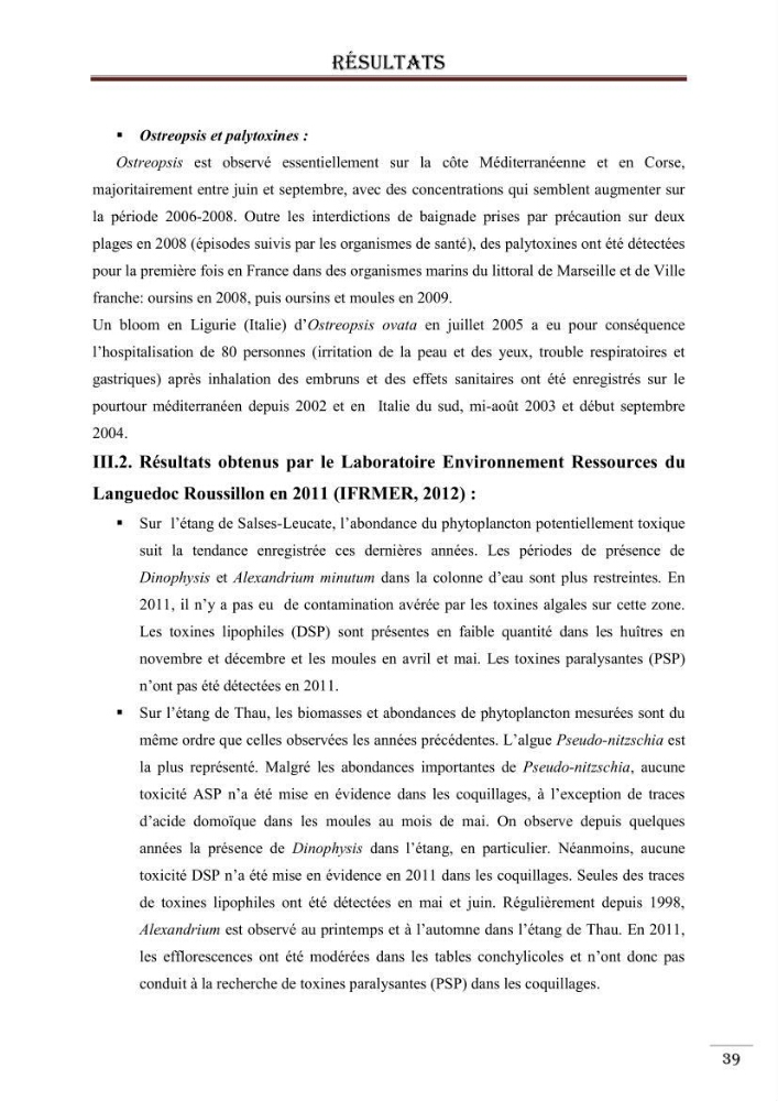 Synthèse bibliographique sur les phycotoxines