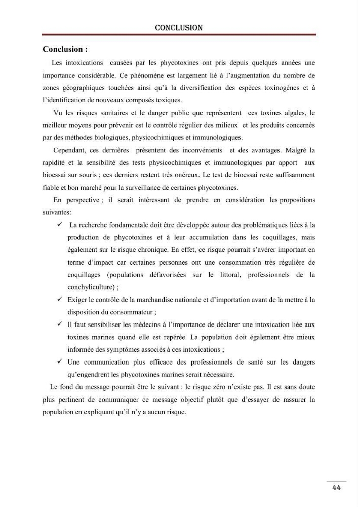 Synthèse bibliographique sur les phycotoxines