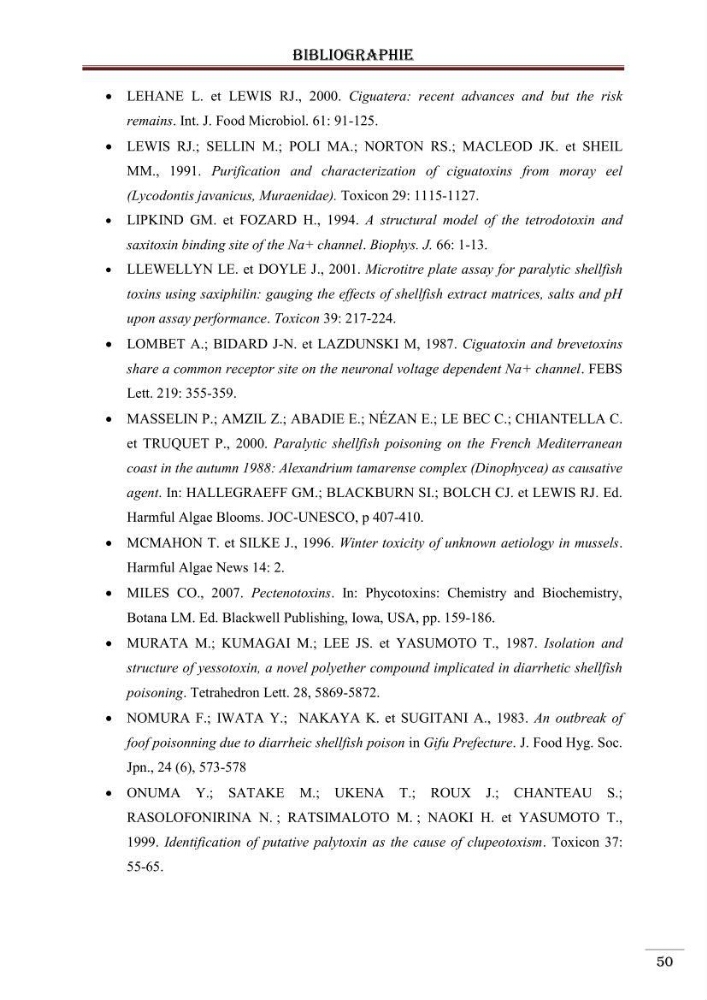 Synthèse bibliographique sur les phycotoxines