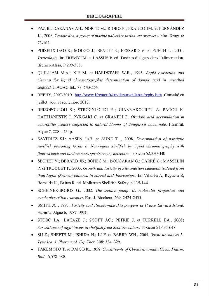Synthèse bibliographique sur les phycotoxines