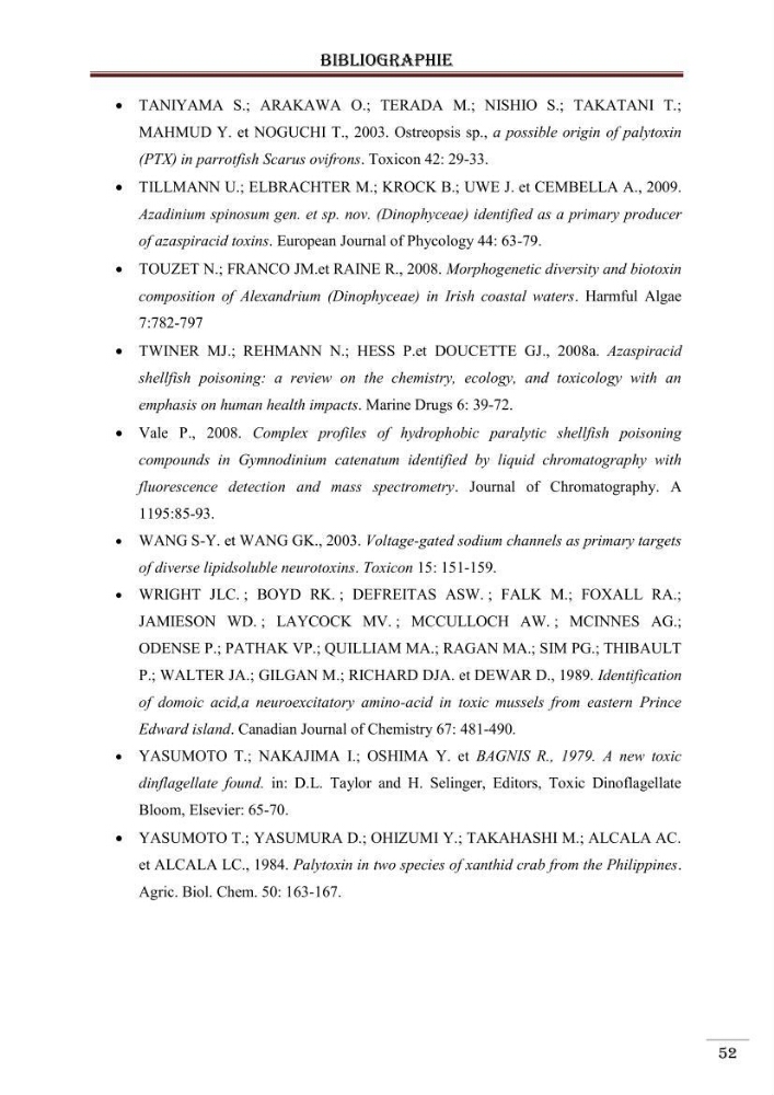 Synthèse bibliographique sur les phycotoxines
