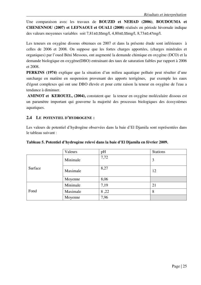 Contribution a l\'étude de la baie d\'El Djamila