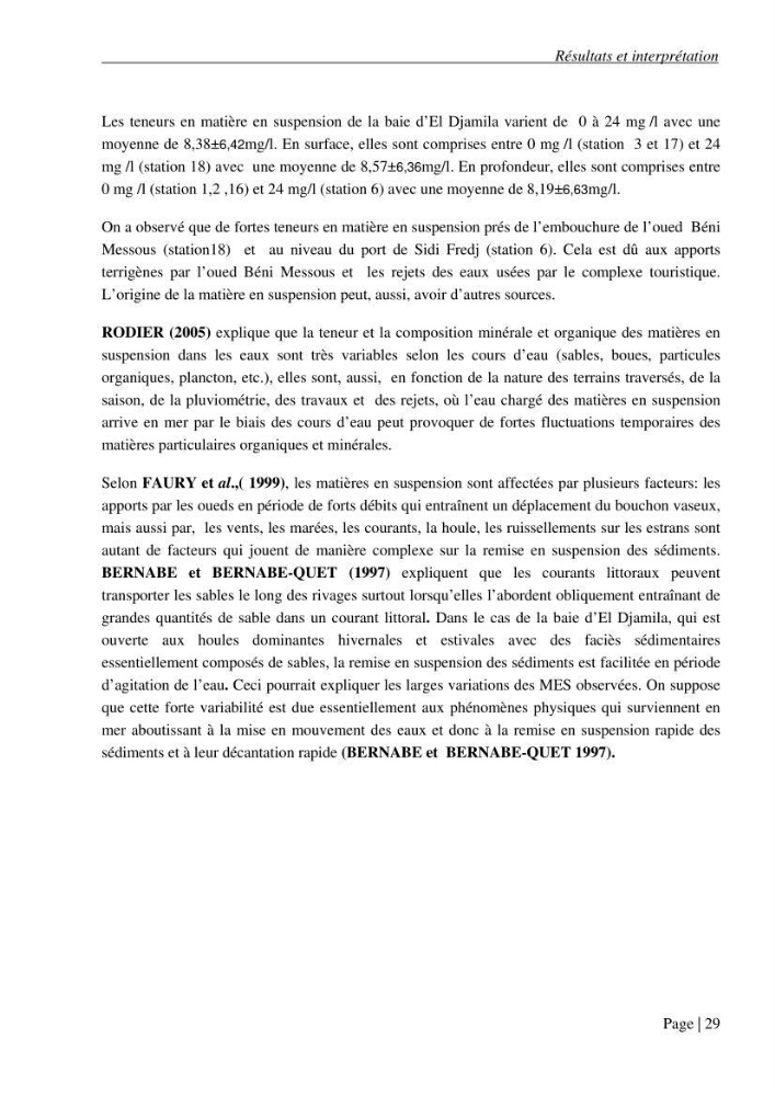 Contribution a l\'étude de la baie d\'El Djamila