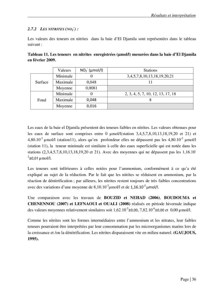 Contribution a l\'étude de la baie d\'El Djamila