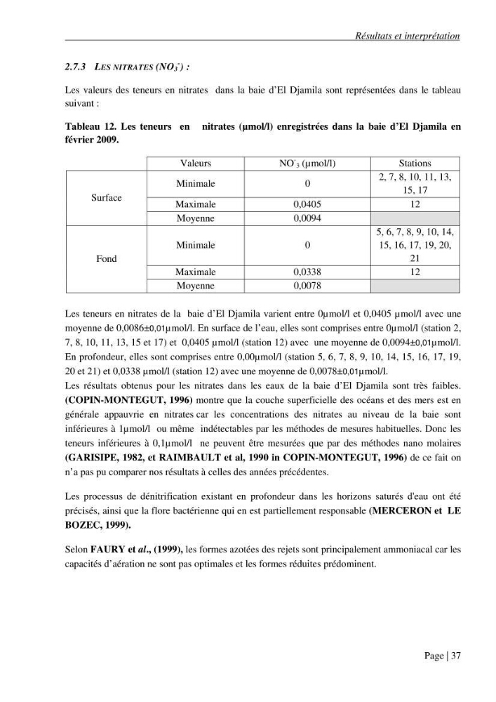 Contribution a l\'étude de la baie d\'El Djamila