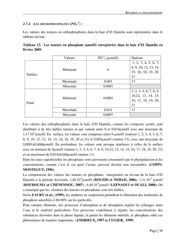 Contribution a l\'étude de la baie d\'El Djamila