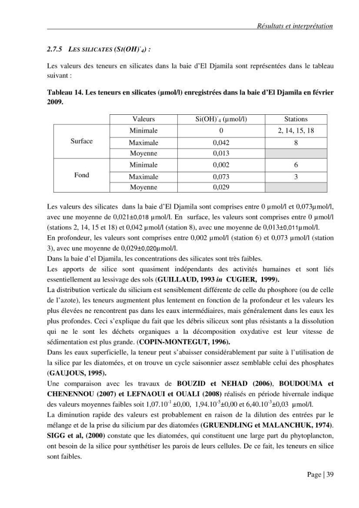 Contribution a l\'étude de la baie d\'El Djamila
