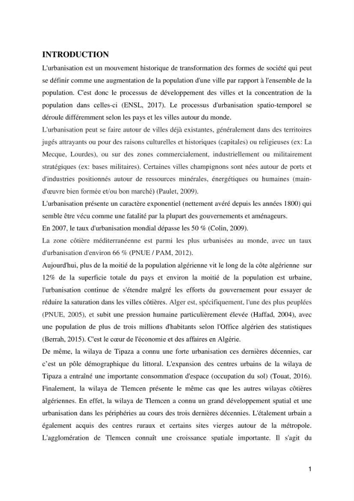 Empreinte écologique de l\'urbanisation au niveau des villes côtières algeriennes: cas de la wilaya d\'Alger,Tipaza et Tlemcen