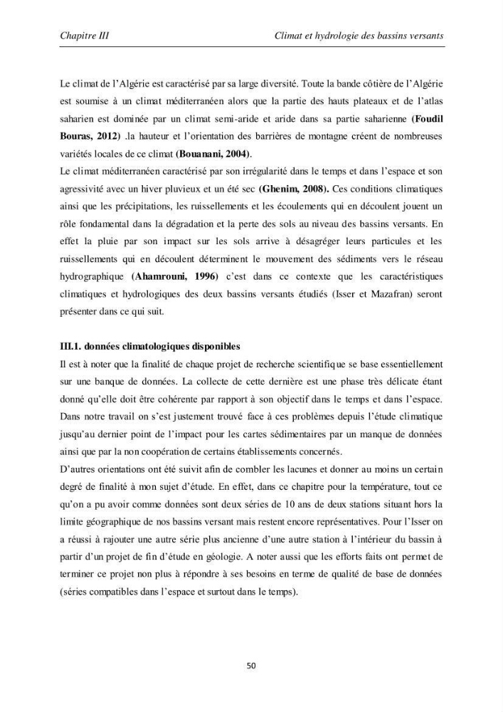 Les débits liquides et solides des cours d\'eau algériens et leur impact sur le milieu marin et littoral (bassin versant de l\'Isser et Mazafran).