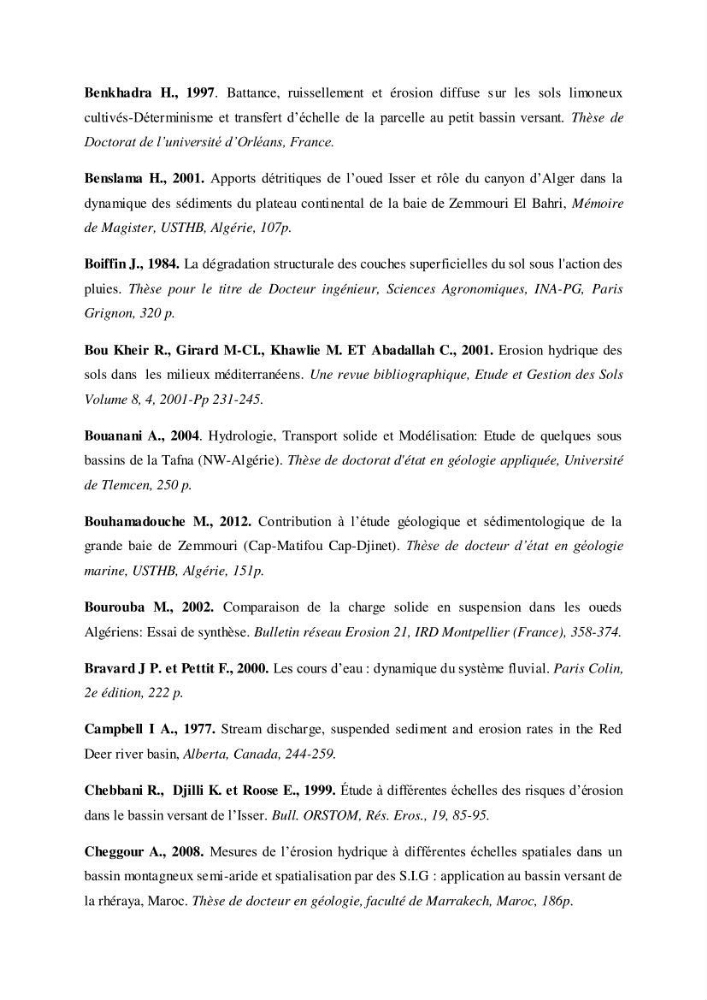 Les débits liquides et solides des cours d\'eau algériens et leur impact sur le milieu marin et littoral (bassin versant de l\'Isser et Mazafran).