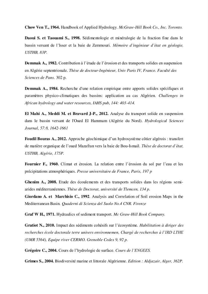 Les débits liquides et solides des cours d\'eau algériens et leur impact sur le milieu marin et littoral (bassin versant de l\'Isser et Mazafran).