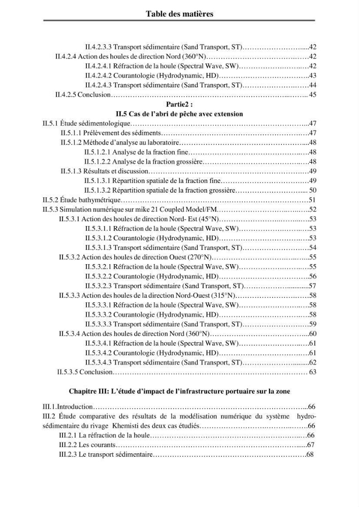 Etude hydrosédimentaire du rivage de Khemisti: application de la modelisation numérique en domaine bidimensionnel par un logiciel de calcul MIKE 21