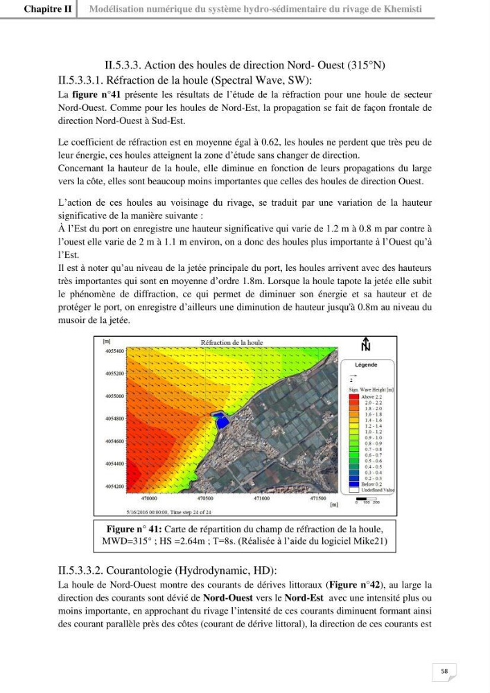 Etude hydrosédimentaire du rivage de Khemisti: application de la modelisation numérique en domaine bidimensionnel par un logiciel de calcul MIKE 21