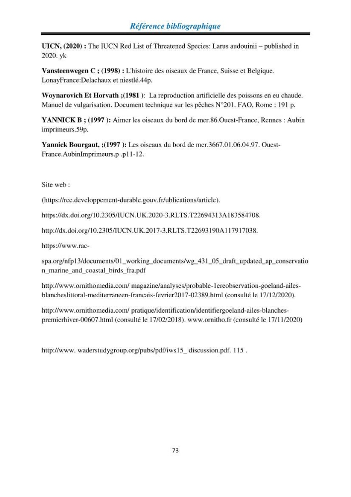 Proposition d’une méthode d’inventaire des oiseaux marins: application au littoral de la wilaya de Tipaza