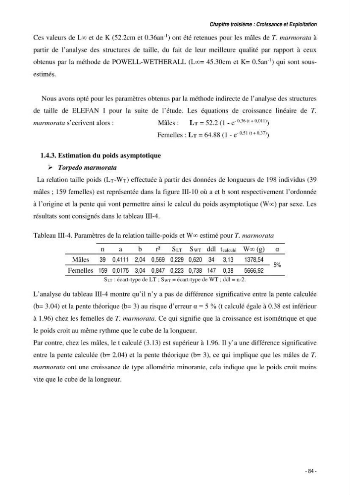 Comportement, Croissance et Exploitation de Torpedo marmorata Risso, 1810 (CHONDRICHTHYENS, TORPEDINIDAE) dans le bassin Algérien